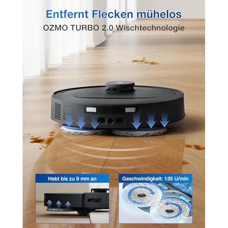 ECOVACS DEEBOT T30e Omni, Staubsauger Roboter mit Wischfunktion, 25.000 Pa Saugkraft, ZeroTangle 3.0, 75°C Moppwäsche, Schwarz – Bild 3