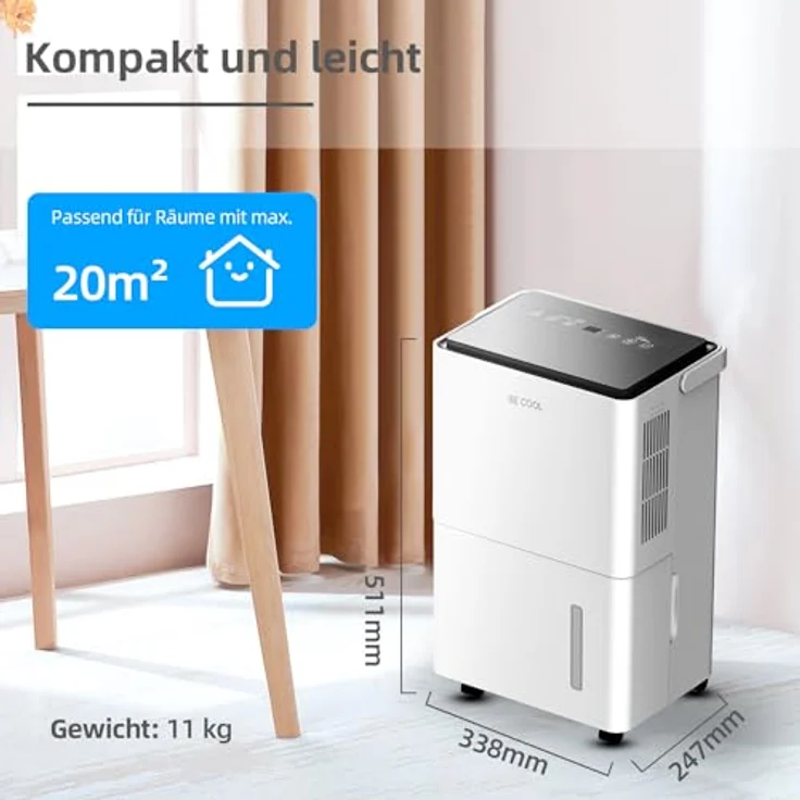 Be Cool BC20LEF2301 Luftentfeuchter 20m² 400W 20 l/Tag Weiß, Grau – Bild 2