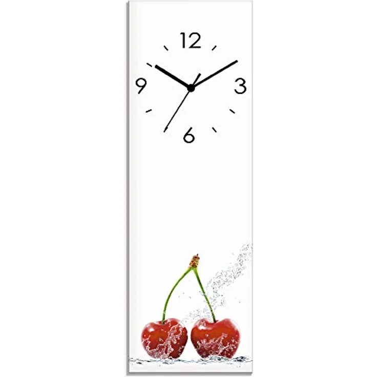 ARTLAND Wanduhr ohne Tickgeräusche Glas Funkuhr 20x60 cm Rechteckig Lautlos Obst Früchte Kirsche im Wasser Frucht Modern Food T5SO – Bild 1