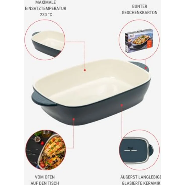 RESTO Auflaufform 1,65 L, rechteckige Backform aus kratz- und schnittfester Keramik, spülmaschinenfest, für Quiche, Lasagne, Brownie und Auflauf – Bild 5