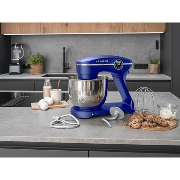 KLAMER Küchenmaschine 1800W, Knetmaschine mit 6 Liter Edelstahl Schüssel, 10 Geschwindigkeitsstufen mit Timer, Rührbesen, Knethaken, Schneebesen und Spritzschutz – Bild 2