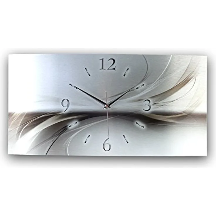 Kreative Feder Abstrakt Silber Metallic Designer Funk Wanduhr Funkuhr modernes Design * Made in Germany* WAG126FL * leise kein Ticken (80x40cm Funkuhr)