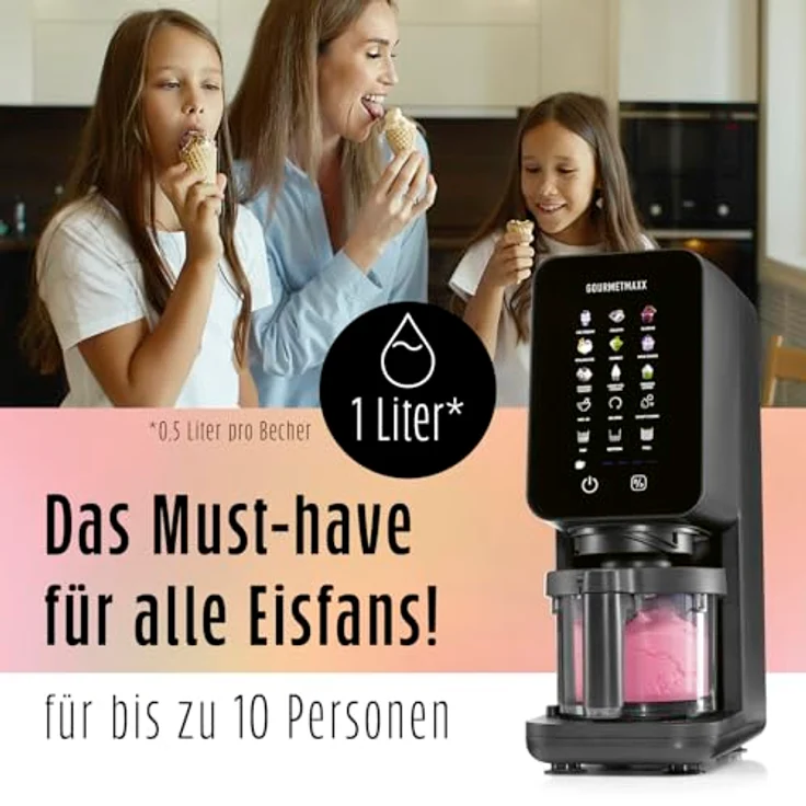 GOURMETmaxx Eismaschine SmoothUp Touch, 700 Watt, 9 Programme, LED Display, inkl. 2 Becher – Bild 7