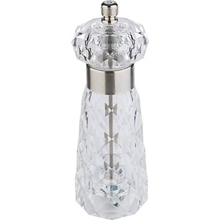 APS Salzmühle „Diamond“, Salzspender, transparentes Salzgefäß aus Acryl, Mahlwerk aus Carbonstahl, Mahlgrad stufenlos einstellbar, Ø 6 cm, Höhe 18 cm