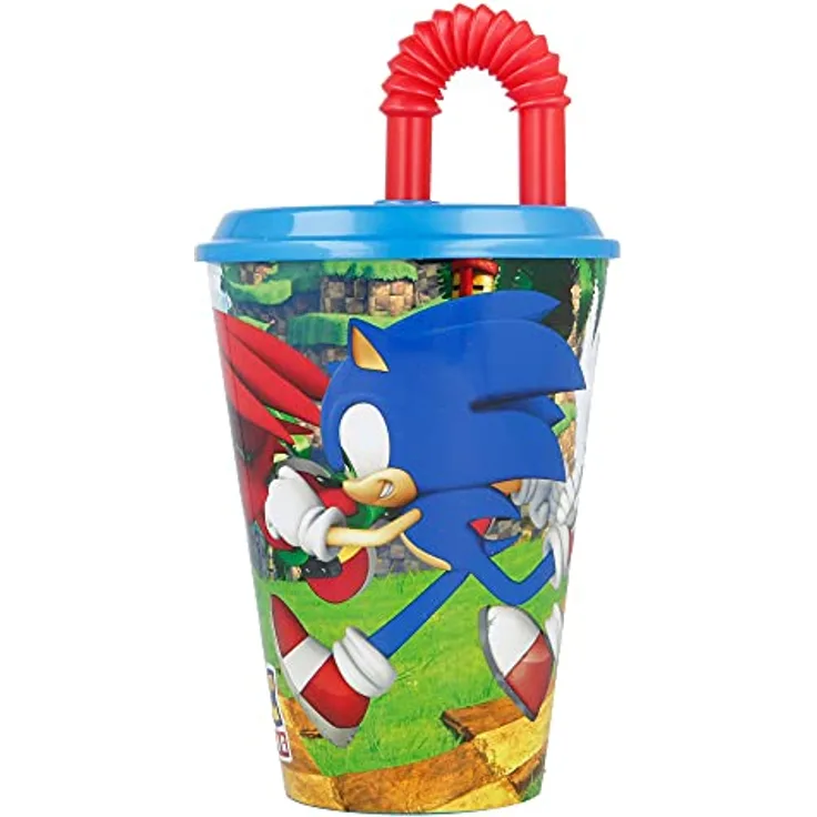 Sonic Trinkflasche Sonic the Hedgehog Speedy Trinkbecher, BPA-frei, 430 ml mit Klapp-Strohhalm, UV-beständig