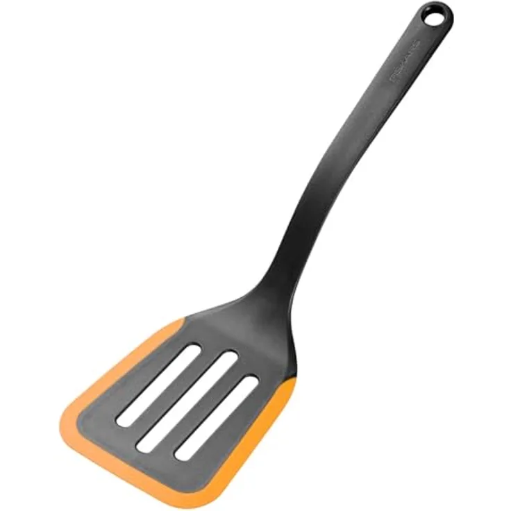 Fiskars Functional Form Pfannenwender, flexibler Wender für Omeletts und Pfannkuchen, hitzebeständig bis 220°C, integrierte Ablage, Länge 29,5 cm, Schwarz/Orange