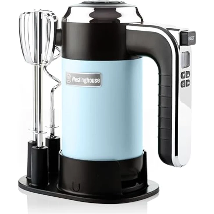 Westinghouse Retro Handmixer, 5 Geschwindigkeitsstufen + Turbofunktion, LCD-Anzeige, Timer, 350 Watt, hellblau – Bild 1