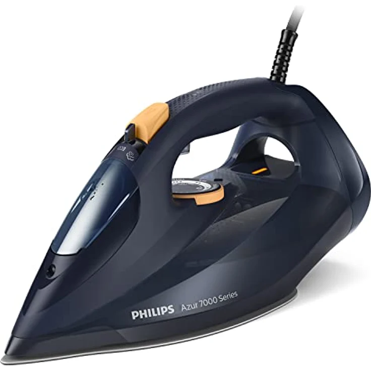 Philips Azur 7000 Series Dampfbügeleisen - 3000W, 55 g/min Kontinuierlicher Dampf, 250 g Dampfstoß, Vertikaldampf, SteamGlide Elite Bügelsohle, Dunkelblau/Gelb (DST7060/20) – Bild 1