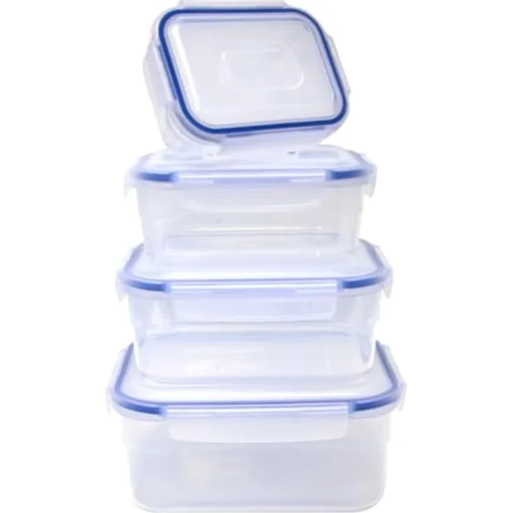 Cheffinger Set mit 4 Stapelbaren und Kompakten Aufbewahrungsboxen, Transparent - Vier verschiedene Grössen, luft- und wasserdichte Deckel, Optimale Organisation und Platzersparnis