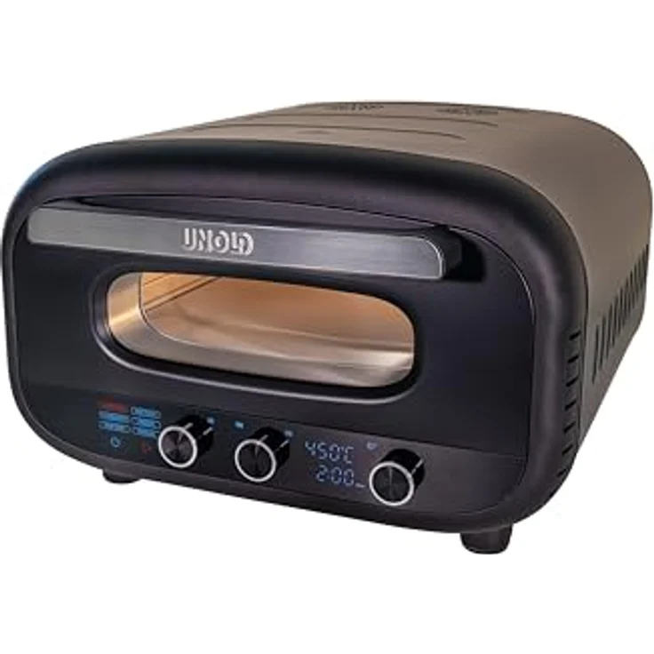 Unold Pizzaofen Alfredo 68805 – Premium Pizzaofen für Steinofenpizza, 450 °C Temperatur, Pizzastein, schnelles Aufheizen (Schwarz) – Bild 1