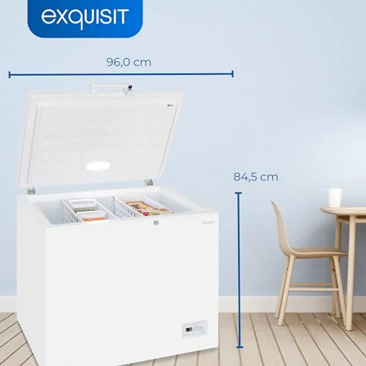 Exquisit Gefriertruhe GT265-HE-040D weiss | Tiefkühltruhe groß 254 L Volumen | 4 Sterne Gefrieren | 2 Einhängekörbe | LED-Licht – Bild 4