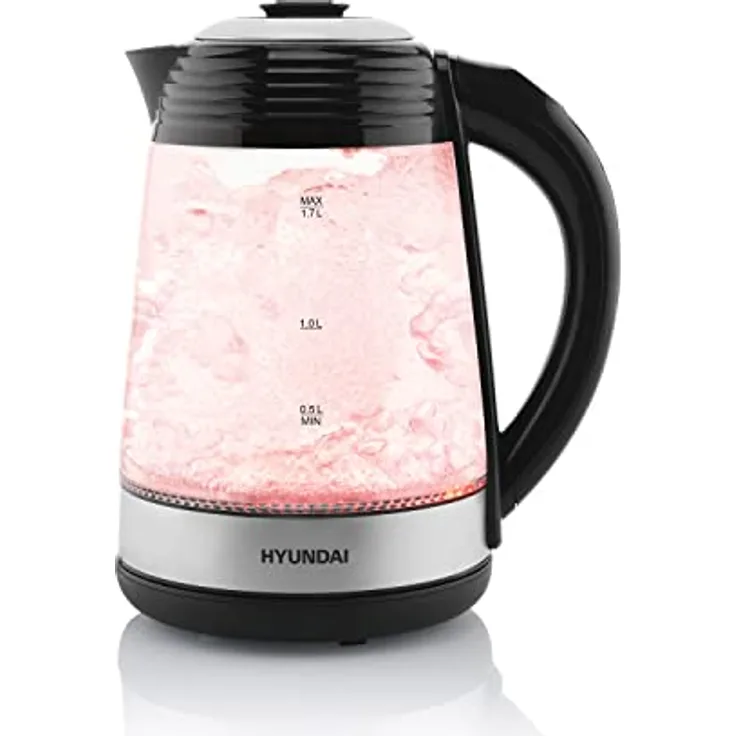 HYUNDAI VK 780 Glas Wasserkocher mit 7 Temperatureinstellungen I 40-100°C I LED Beleuchtung I Warmhaltefunktion I 1.7 Liter I 2200 Watt