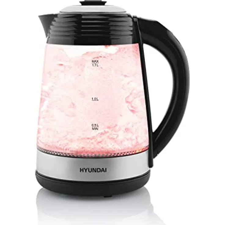 HYUNDAI VK 780 Glas Wasserkocher mit 7 Temperatureinstellungen I 40-100°C I LED Beleuchtung I Warmhaltefunktion I 1.7 Liter I 2200 Watt – Bild 1