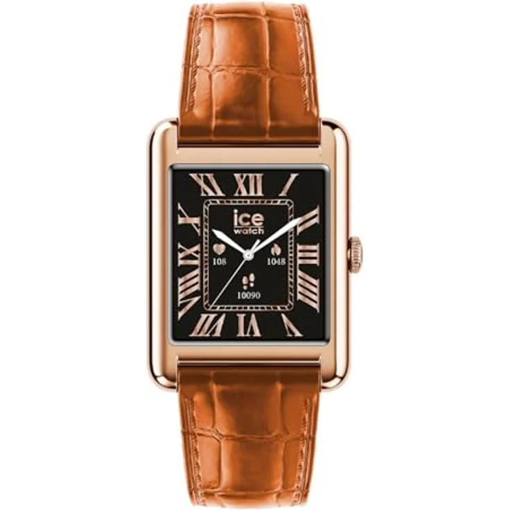ICE-WATCH Ice smart TKS 2.0, Rose-Gold verbundene Uhr für Damen mit 1,41 Zoll Touchscreen, schwarzem Zifferblatt und Braun-Lederarmband, Bluetooth, Herzfrequenzmesser, 5 bar wasserdicht, 025383 – Bild 1
