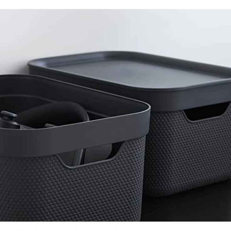 Jive Dekobox 3er-Set Aufbewahrungsbox 5l mit Deckel, Kunststoff (PP recycelt), dunkelgrau, 3x5l (27.8 x 19.5 x 22.4 cm) – Bild 2