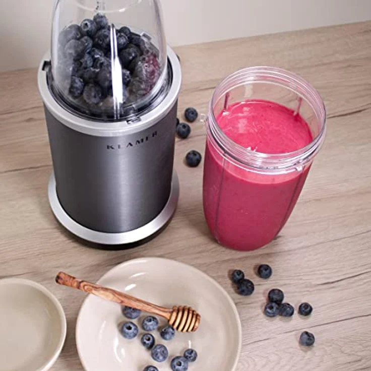 KLAMER Bullet Mixer 1000 Watt, Smoothie Maker, elektrischer Shake Mixer mit 2 Mixbehältern, 2 Klingen-Aufsätze und weiterem Zubehör – Bild 4