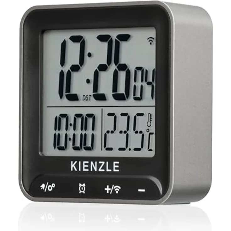 Kienzle Digitaler Funkwecker Quadrat, DCF-Funksteuerung, 2 Weckzeiten, Innentemperaturanzeige, Hintergrundbeleuchtung, Touch-Tasten