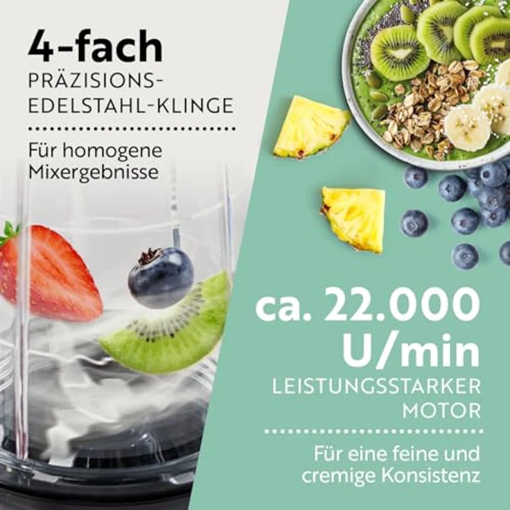 GOURMETmaxx Mixer Mr. Magic, Standmixer mit 400W, 500ml Fassungsvermögen, 8 Funktionen für Smoothies, Dips und Soßen, leicht zu reinigen, 4-tlg. Zubehörset – Bild 4