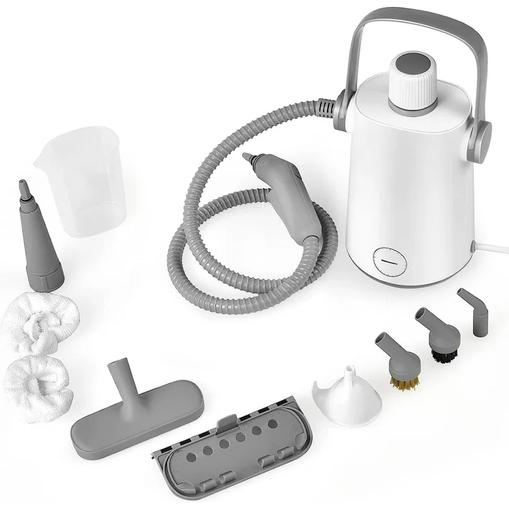 GOPLUS Hand Dampfreiniger 1000W, tragbarer Druckdampferzeuger Reinigungsmaschine 300ml Wasserkapazität, Haushaltsdampfbesen mit Zubehörteilen (Grau)