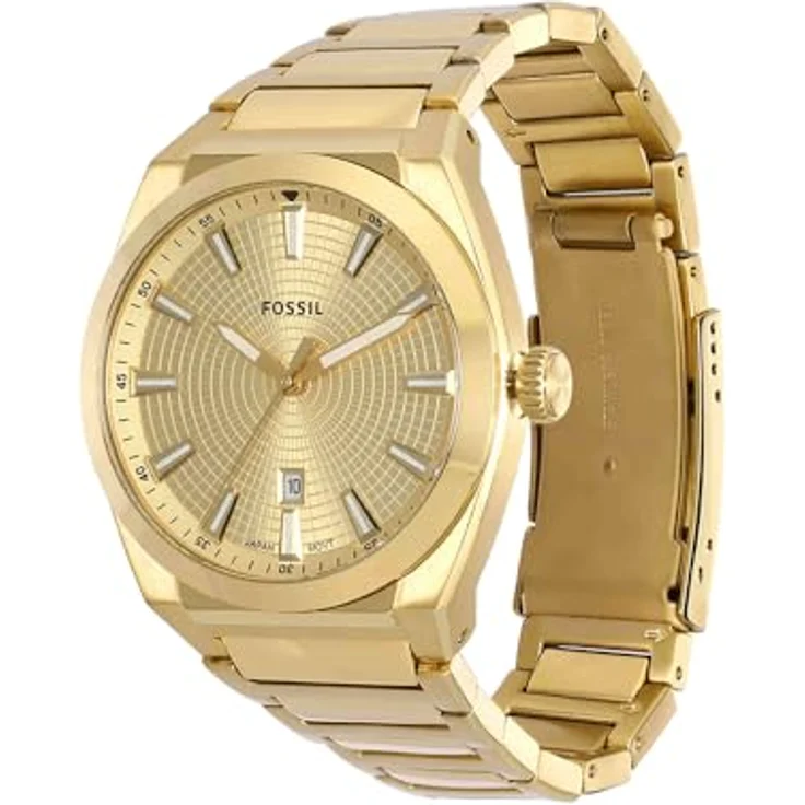 Fossil Everett, Quarz-Armbanduhr für Herren, goldfarbenes Edelstahlgehäuse, 42mm, Wasserdicht bis 50m, mit Edelstahl- oder Lederarmband – Bild 3
