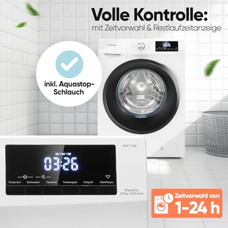 "BOMANN Waschtrockner WAT 7186, 2in1-Lösung für Waschen und Trocknen, 8kg/5kg, Edelstahl-Trommel, 1400 U/Min." – Bild 5
