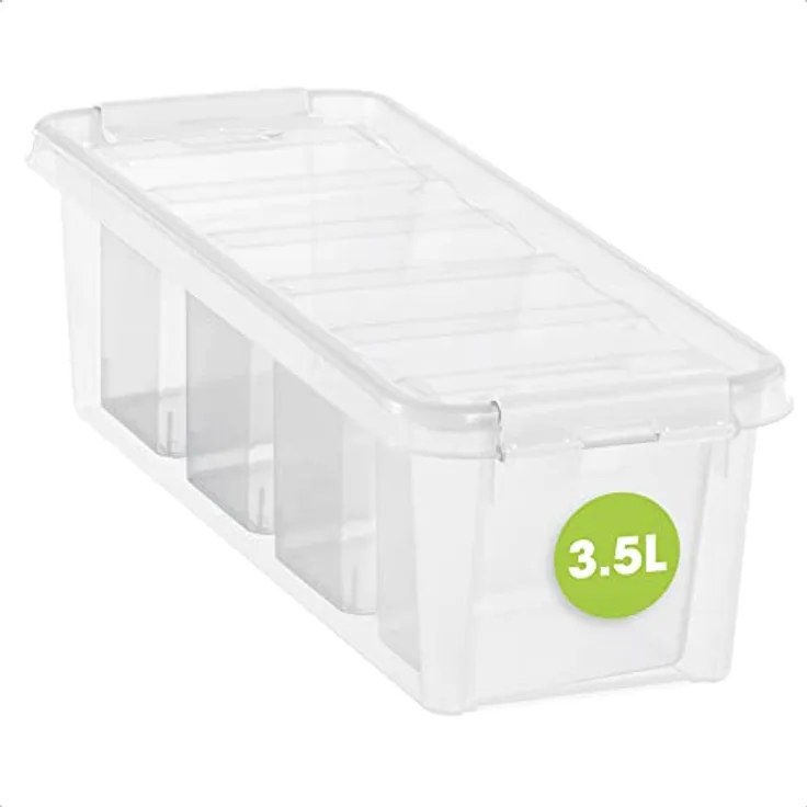 SmartStore Kleine Aufbewahrungsbox 3,5L–Einzelbox mit Einsatz, Deckel und Clipverschluss–transparente und stapelbare Plastik Boxen–Kunststoff BPA-frei und lebensmittelecht–38x14x11cm-10 Jahre Garantie