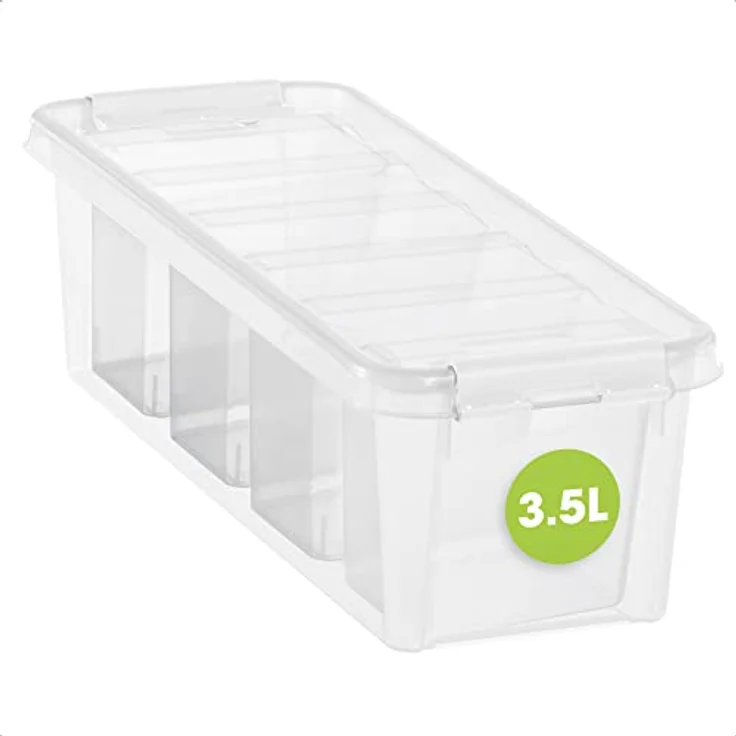 SmartStore Kleine Aufbewahrungsbox 3,5L–Einzelbox mit Einsatz, Deckel und Clipverschluss–transparente und stapelbare Plastik Boxen–Kunststoff BPA-frei und lebensmittelecht–38x14x11cm-10 Jahre Garantie – Bild 1