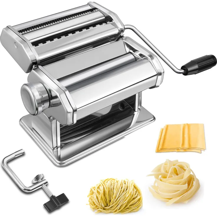 LUCKZON Nudelmaschine Rostfreier Stahl Pasta Maker manuell für Spaghetti Fettuccini Lasagne, Rollenmaschine Teig frische Nudelherstellung