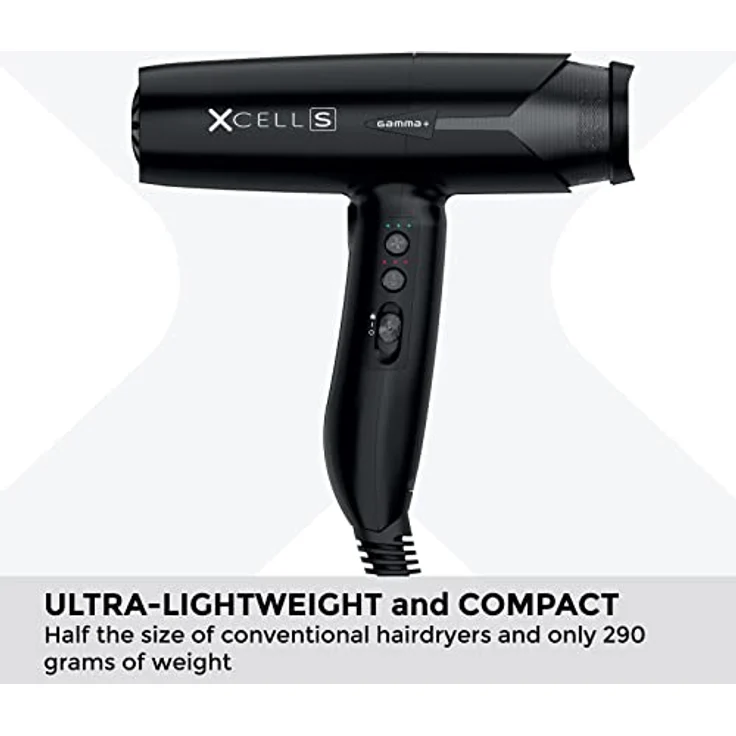 GAMMA+ XCELL S Ionic Haartrockner, 290 g Ultraleichter Haartrockner mit bakterientötender Wirkung, Leise, Smart Memory, LED-Schnittstelle, Selbstreinigende Technologie (SCHUKO-Stecker, Mattes Schwarz) – Bild 5