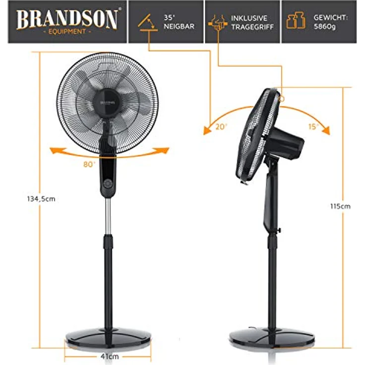 Brandson Standventilator DC Silent mit Fernbedienung + Display - mobiler Lüfter - 24 Geschwindigke – Bild 3