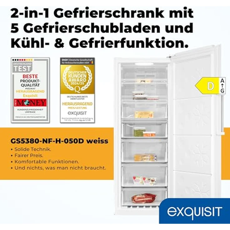 Exquisit Gefrierschrank NoFrost GS5380-NF-H-050D, weiss, 380 Liter, Alarm-Funktion, 4-Sterne-Gefrierfach, Schnellkühlen – Bild 2