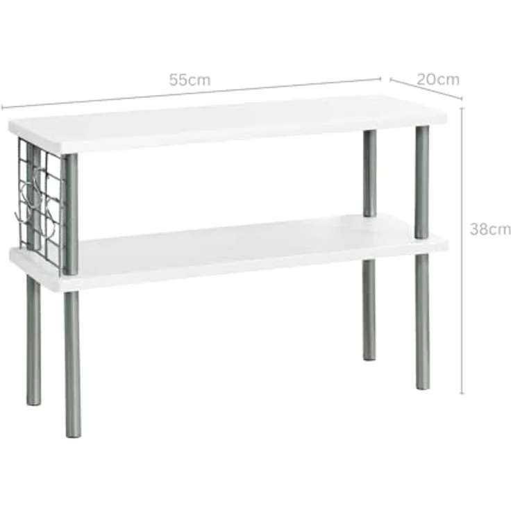 Kesper® Küchen-Regal, FSC®-zertifiziertes MDF & Metall, mit Drahtgitter & 3 Haken, zusätzliche Ablage für Gewürze, 55x20x38 cm, Farbe: Weiß, Grau – Bild 3