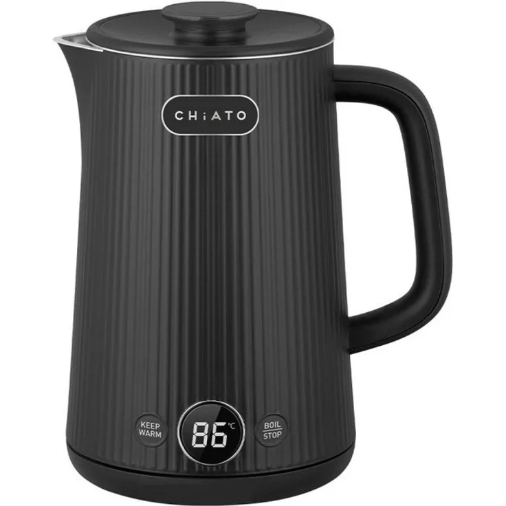CHiATO heatPLAY Groove, Wasserkocher mit 1,7 Litern Fassungsvermögen und smartem Temperaturdisplay, Edelstahl mit matte Oberfläche