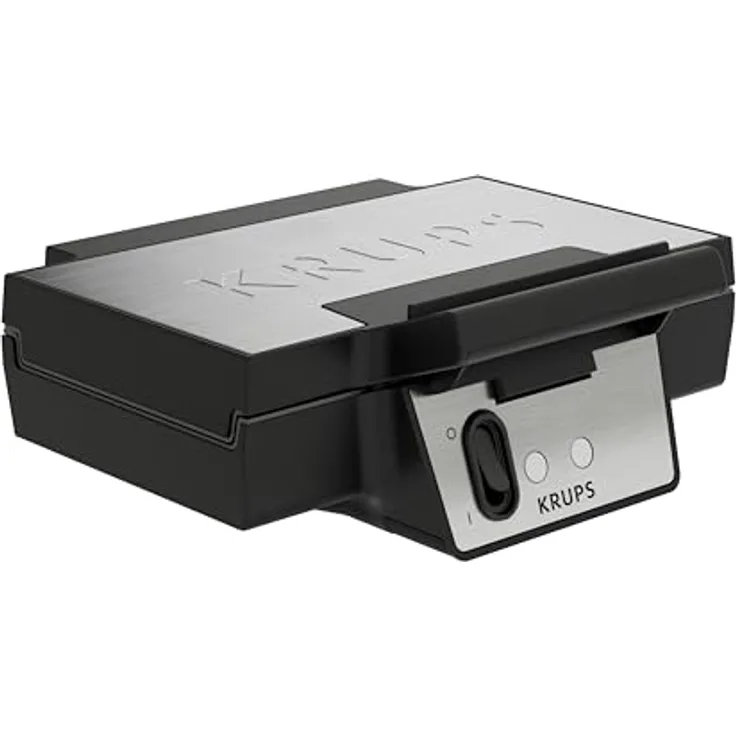Krups FDK261 Iconic Waffeleisen, 850 W, keramikbeschichtete Antihaft-Platten, vertikale Aufbewahrung, Schwarz/Edelstahl