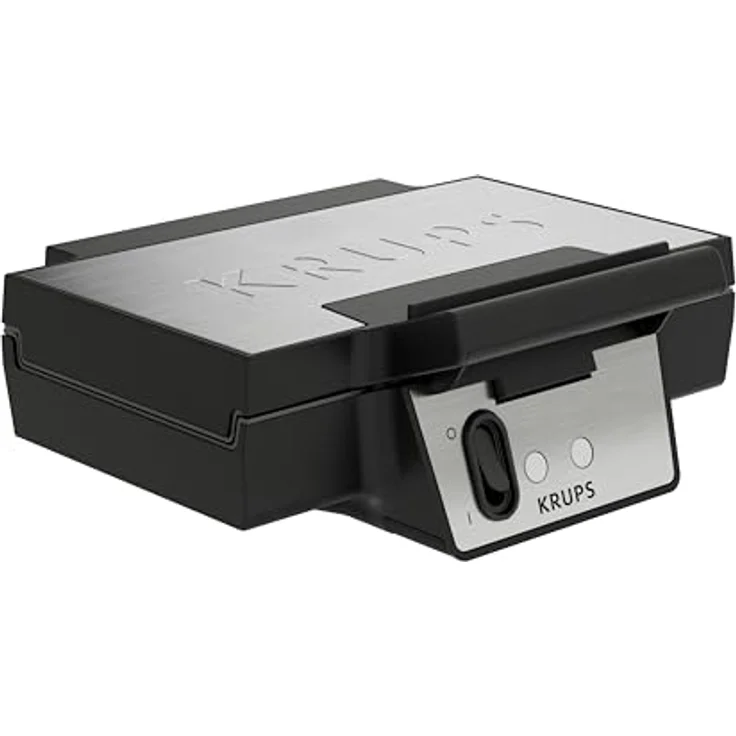Krups FDK261 Iconic Waffeleisen, 850 W, keramikbeschichtete Antihaft-Platten, vertikale Aufbewahrung, Schwarz/Edelstahl – Bild 1
