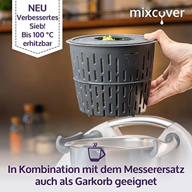 mixcover verbesserte Version Salatschleuder mit Ebook Rezeptheft kompatibel mit Thermomix TM6 TM5 – waschen und trocknen von Salat – Salattrockner - auch zum Kochen geeignet – Bild 5