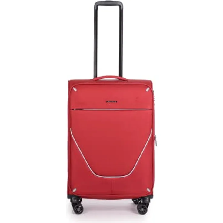 Stratic Strong Koffer Weichschale Reisekoffer Trolley Rollkoffer Handgepäck, TSA Kofferschloss, 4 Rollen, Erweiterbar, Größe M, Rot