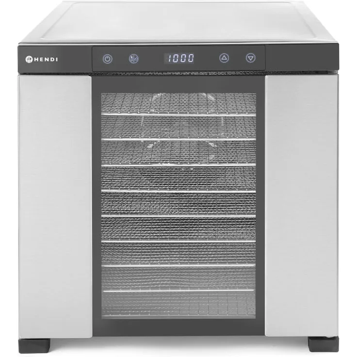 Hendi Profi Line 229026 Dörrautomat, Dehydrator, Dörrgerät, 10 Blechen, für Lebensmittel, Obst- Fleisch- Früchte-, Gemüse-, Fisch-, Kräutern Trockener, 230V, 1000W, 417x535xH430mm, Edelstahl