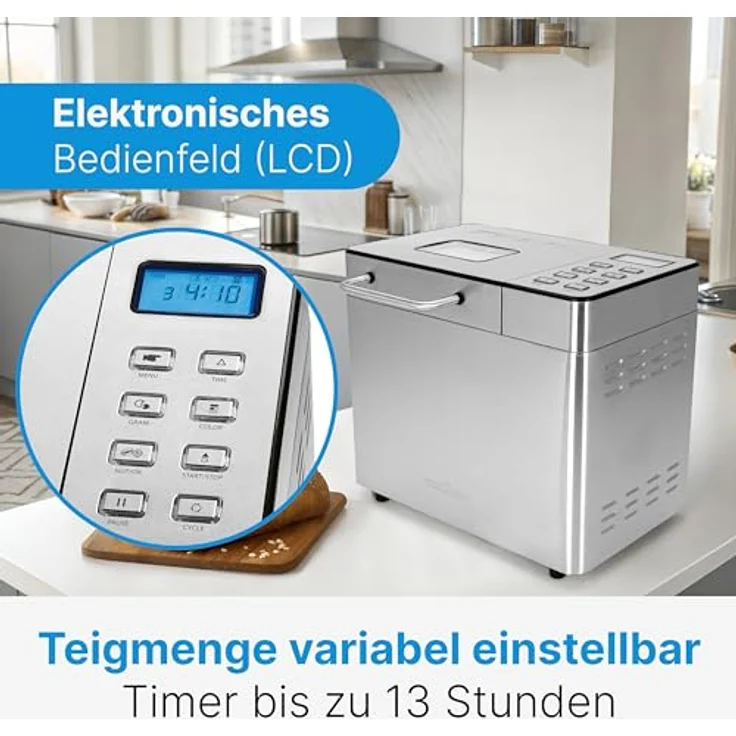 ProfiCook Brotbackautomat PC-BBA 1282, vollautomatischer Brotbackautomat mit Timer, 13 Programmen, Edelstahlgehäuse, 1500 g Kapazität – Bild 6