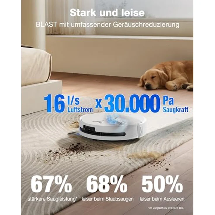 ECOVACS DEEBOT T90 OMNI, Saug- und Wischroboter mit 30.000 Pa Saugkraft, All-in-One OMNI-Station, selbstreinigende OZMO ROLLER 3.0, AIVI 3D Navigation, schwarz – Bild 3