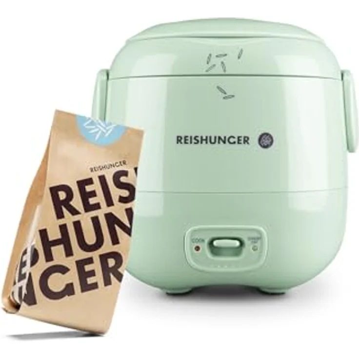 REISHUNGER Mini Reiskocher Starter Set - 0,3 L - Salbeigrün - Elektrischer Reiskocher für 1-2 Portionen mit 8 Reissorten – Bild 1