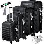 KESSER® 4pcs Hartschalenkoffer Reisekoffer Set Trolley Koffer inkl. Gepäckwaage + Gepäckanhänger rollendes Kofferschloss, 4 Rollen ABS, Hartschale Teleskopgriff S-M-L-XL, Blacks