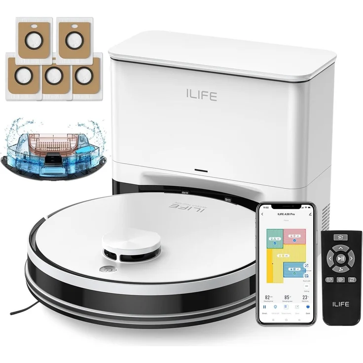 ZACO ILIFE A30 Pro, Saug- und Wischroboter mit Selbstentleerungsstation, starke Saugleistung, App-Steuerung