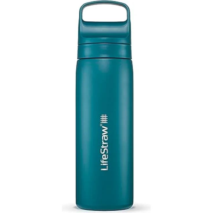 LifeStraw Go Series - Doppelwandige BPA-freie vakuumisolierte 530 ml Edelstahl-Wasserfilterflasche für Reisen und den täglichen Gebrauch; Laguna Teal