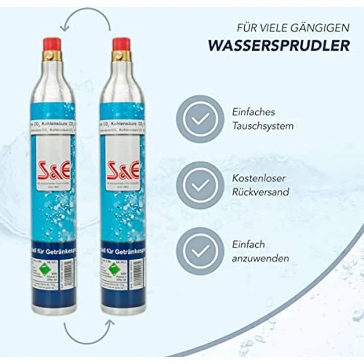 BlueCraft Wassersprudler, Universal CO2 Zylinder 425 g Kohlensäure für bis zu 60l Sprudelwasser – Bild 3
