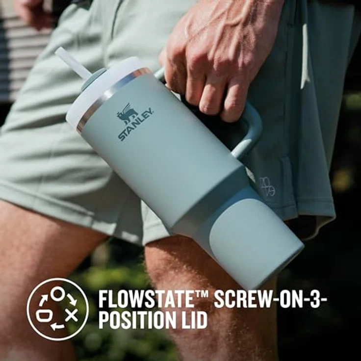 STANLEY Quencher H2.0 FlowState Trinkflasche mit Strohhalm 1.18L - Thermobecher Kühlt 11 Stunden - 48 Stunden Eisgekühlt Spülmaschinenfest - BPA Frei - Kaffeebecher To Go in Shale – Bild 5