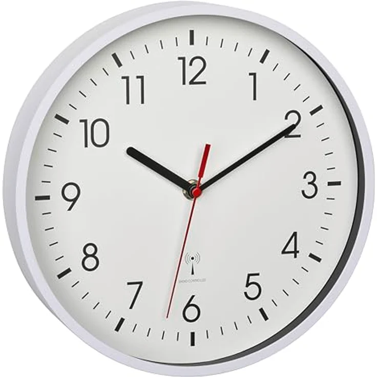 TFA Dostmann Analoge Funk-Wanduhr, 60.3550.02, höchste Genauigkeit, modern, analog, Glasabdeckung, für Büro, zu Hause, Geschenk, 245 x 245 x 42 mm, Weiss – Bild 1