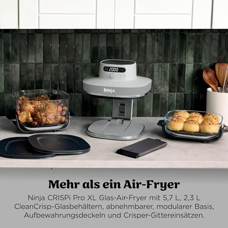 Ninja AS090EUWH Crispi Pro Heißluftfritteuse XL, 5,7L Glasbehälter, 5 Kochfunktionen, PFAS-frei, spülmaschinengeeignet – Bild 4