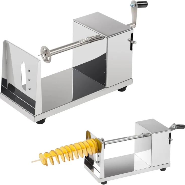 Royal Catering Manuelle Pommes-Frites-Maschine, Spiralschneider aus Edelstahl für Kartoffelspiralen, silbern