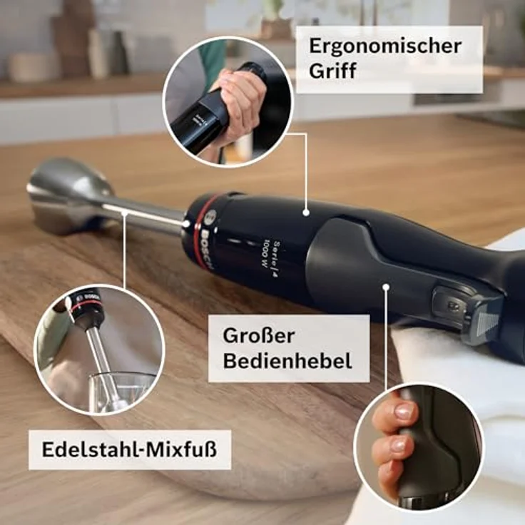 Bosch Hausgeräte Serie 4, Stabmixer, ErgoMaster, 1000 W, Schwarz, anthrazit, MSM4B6V2, Stabmixer, Schwarz – Bild 5